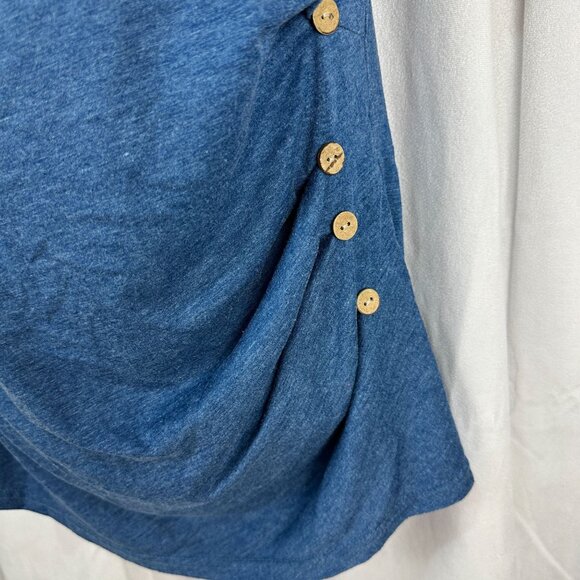 Asymmetrical Blue Short Sleeve Womens Top Side Button Accents - Picture 2 of 5